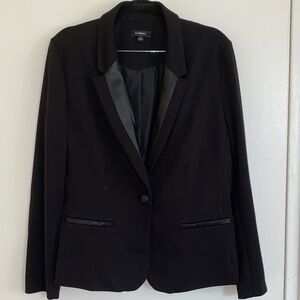 Elementz Black Blazer  Faux Leather Lapel Single Button Jacket  Large